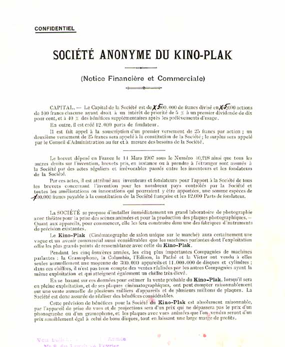 Photo Detail - Societe Anonyme du Kino-Plak - Two Examples of the Process and an Investor's Prospectus